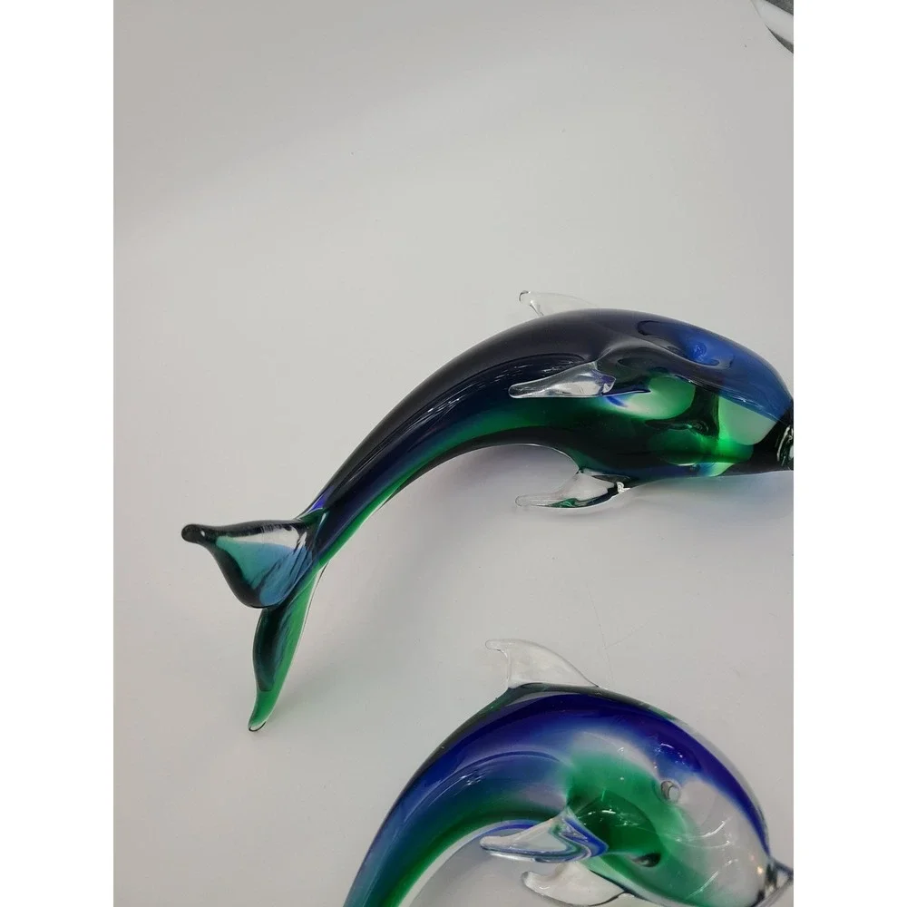Handmade Art Glass Dolphin Figurines Often Created In The Murano Style Set of 2